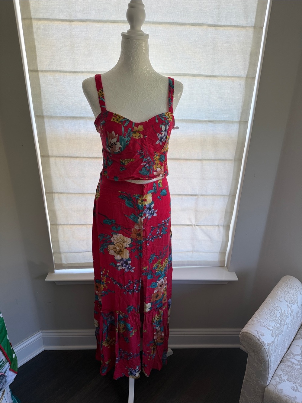 Floral Red Two-Piece Maxi Dress
